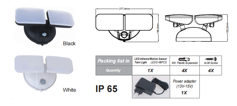 PD-2P-A LED duálny svetelný zdroj: Váš inteligentný nočný strážca