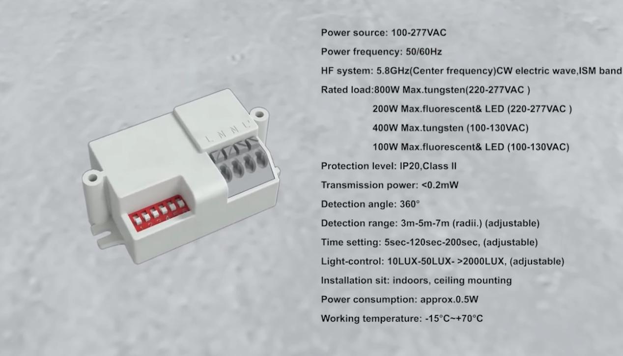 PDLUX spúšťa PD-MV1031-5,8 GHz 360 ° snímač mikrovlnného pohybu pre inteligentné osvetlenie a zabezpečenie